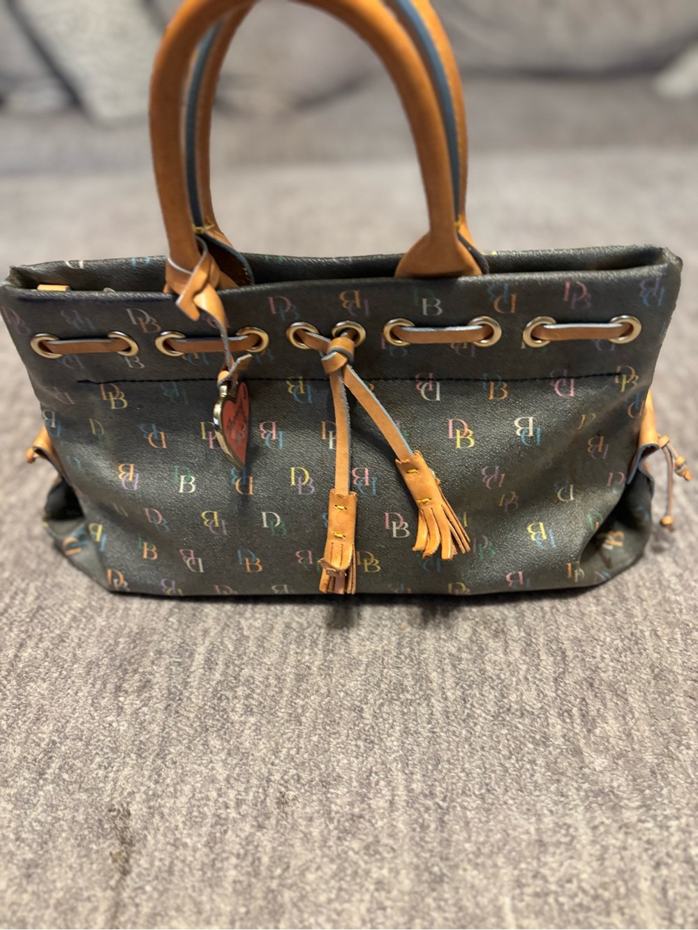 Vintage Y2K Dooney & Bourke Multicolor Logo Canvas Tote Purse